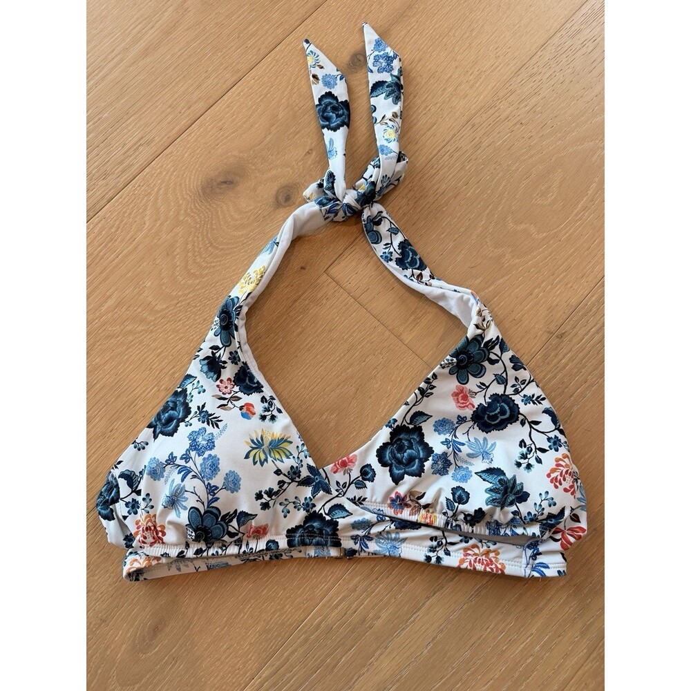 Cremieux Blue Floral Print Halter Bikini Top Size Medium